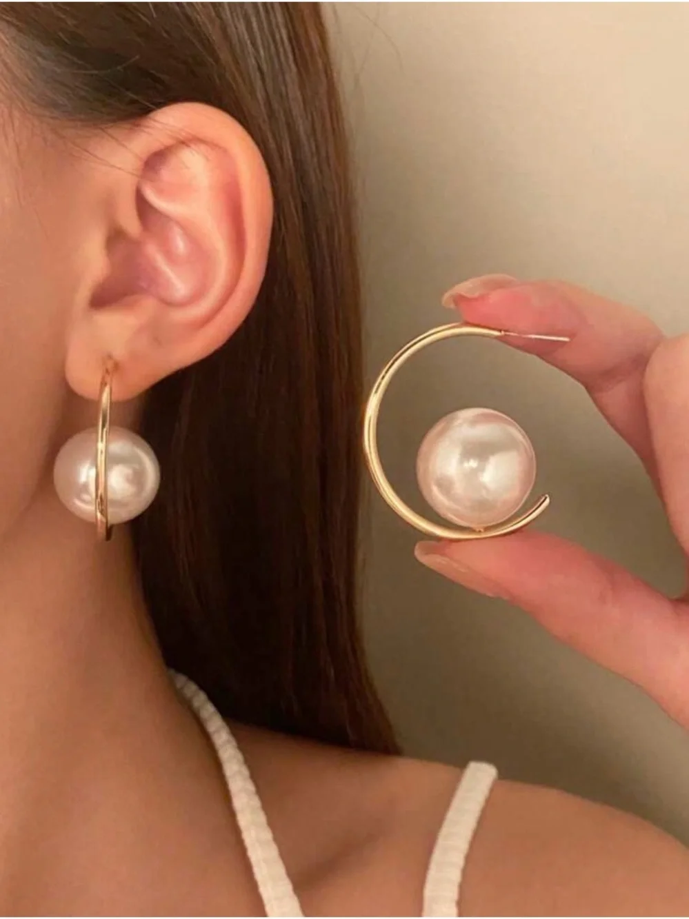 Gold Hoop Pearl Accent Earrings - Elegant Women Jewelry